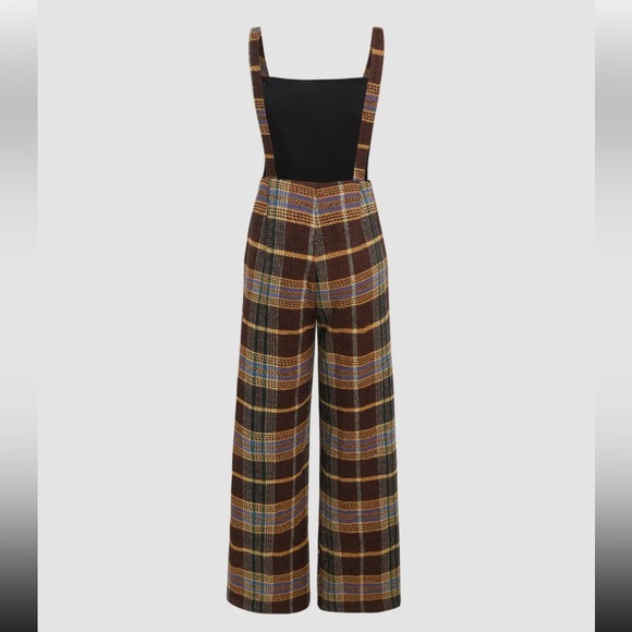 TWEED PLAID BUTTON UP WIDE LEG JUMPSUIT - Picture 5 of 5